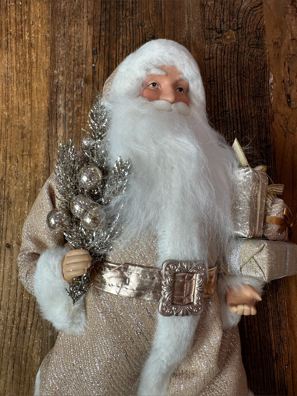 Festive Gold and White Santa Figurine - Decorative Home Accent - Picture 3 of 7